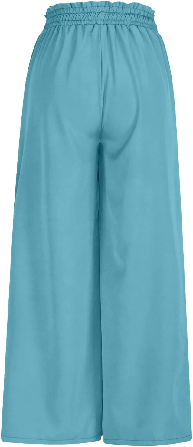 Culottes for Women Casual High Waist Wide Leg Pants Summer Floral Palazzo Pants Lounge Beach Trousers with Pocket
