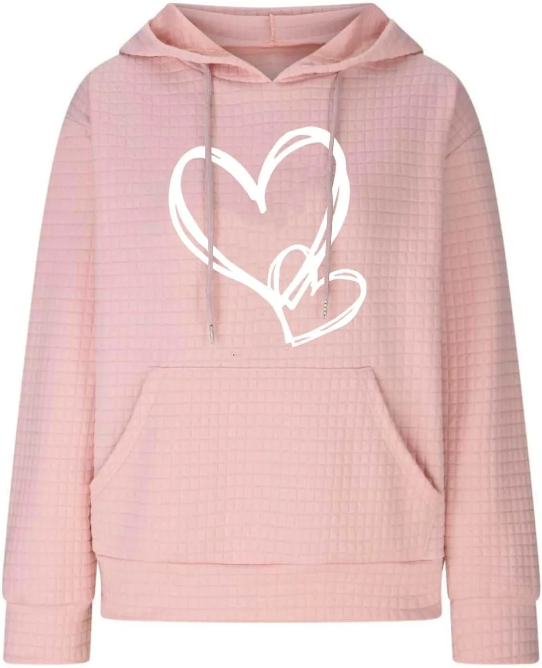 Cute Graphic Hoodies For Women Long Sleeve Heart Print Pullover Tops Oversized Long Sleeve Hooded Waffle Sweatshirt