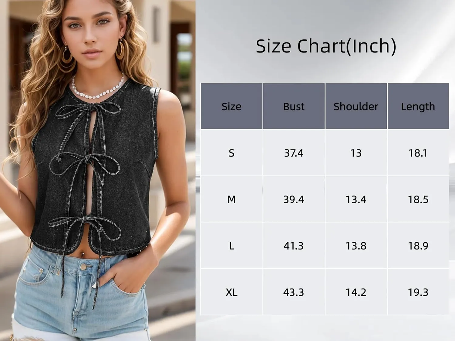 Denim Jean Vest Top for Women Summer Lightweight Sleeveless Tie Up Front Crop Jean Tank Tops Waistcoat Jacket Y2K