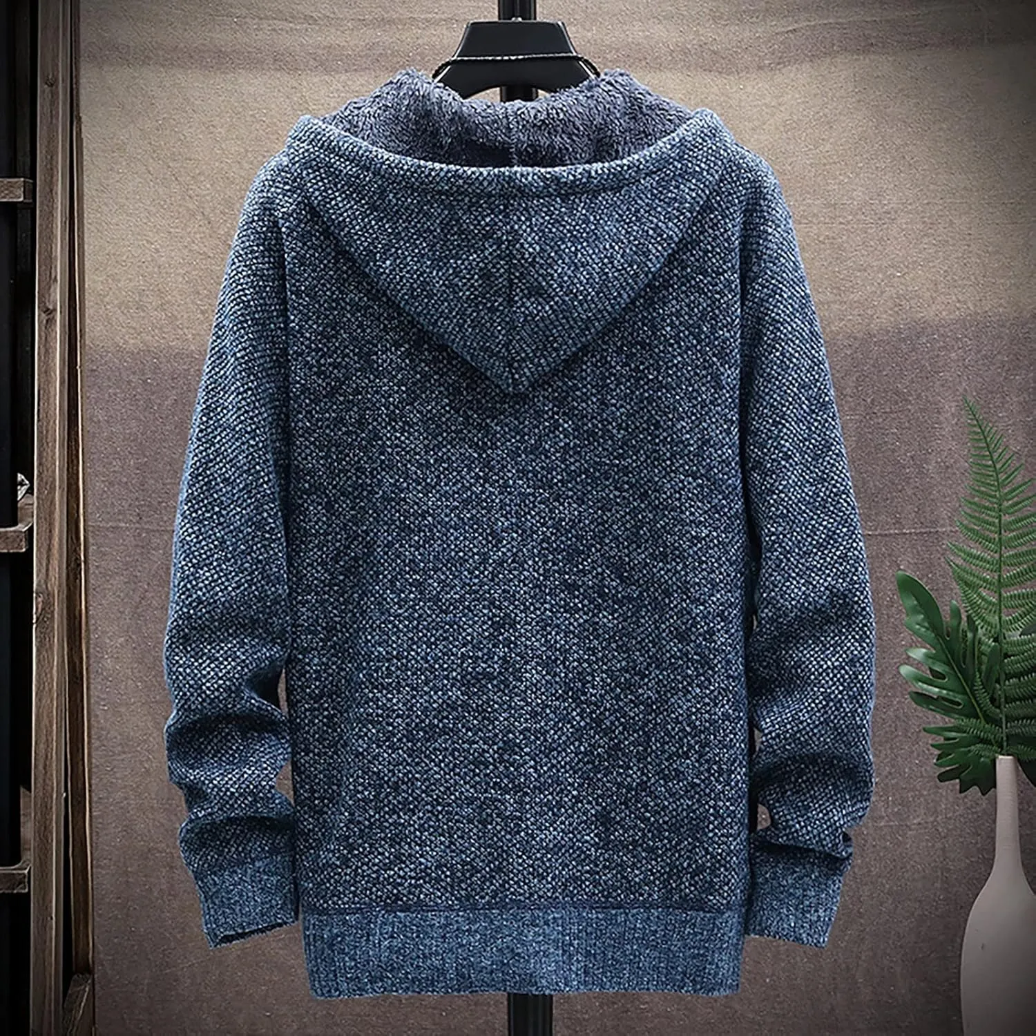 DuDubaby Fleece Lined Hoodie for Men Fall and Winter Casual Sweater Jacket Warm Knit Sweater Hooded Hoodie