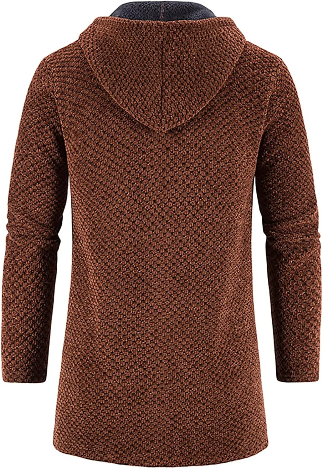 DuDubaby Men Polyester Sweatshirt Hooded Plush Plaid Knitting Drawstring Coat Sweater Warm Solid Color Jackets Tops