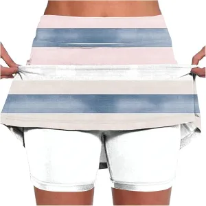Elastic Yoga Skorts for Women Tummy Control High Waisted Athletic Tennis Golf Culottes with Pockets Plus Size Shorts