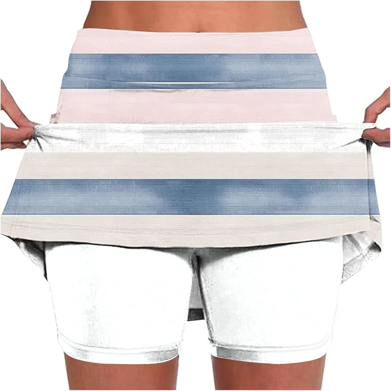 Elastic Yoga Skorts for Women Tummy Control High Waisted Athletic Tennis Golf Culottes with Pockets Plus Size Shorts