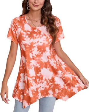 ENMAIN Tunic Tops for Women Plus Size Short Sleeve Top Loose Fit Dressy Casual Swing Summer Tunics Tops to Wear with Leggings