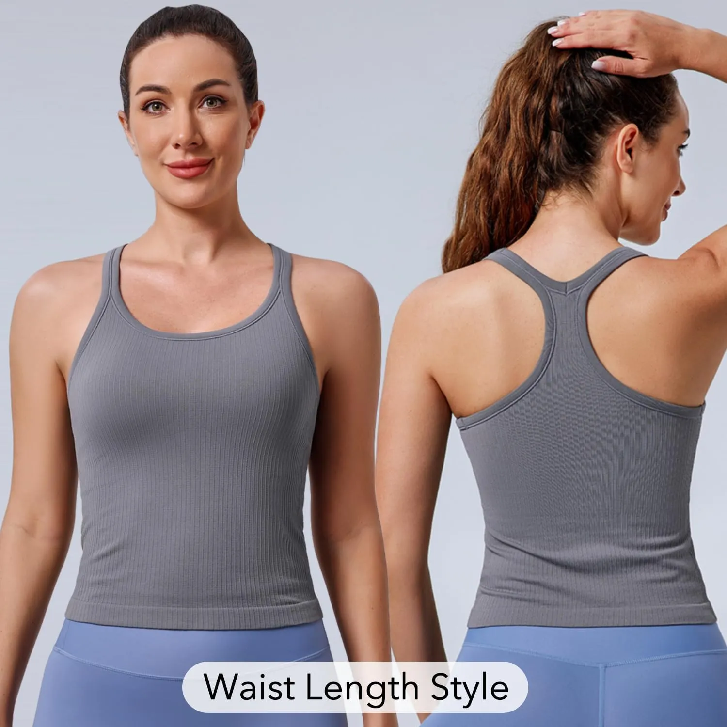 Evercute Women's 1/2/3 Pack Ribbed Workout Tank Tops with Built in Bra Racerback Seamless Crop Tank Tops Camisole Sport Tanks