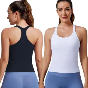 Evercute Women's 1/2/3 Pack Ribbed Workout Tank Tops with Built in Bra Racerback Seamless Crop Tank Tops Camisole Sport Tanks