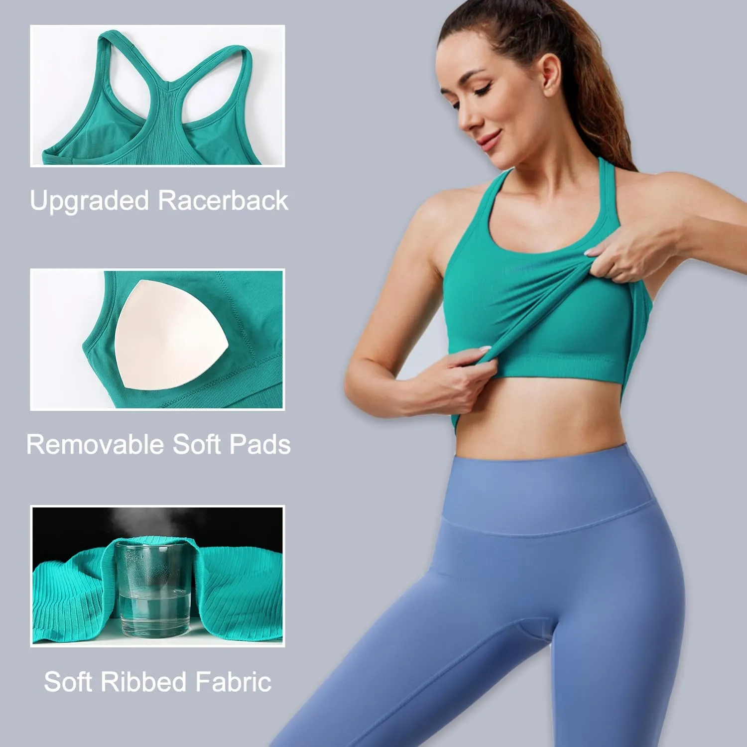Evercute Women's 1/2/3 Pack Ribbed Workout Tank Tops with Built in Bra Racerback Seamless Crop Tank Tops Camisole Sport Tanks