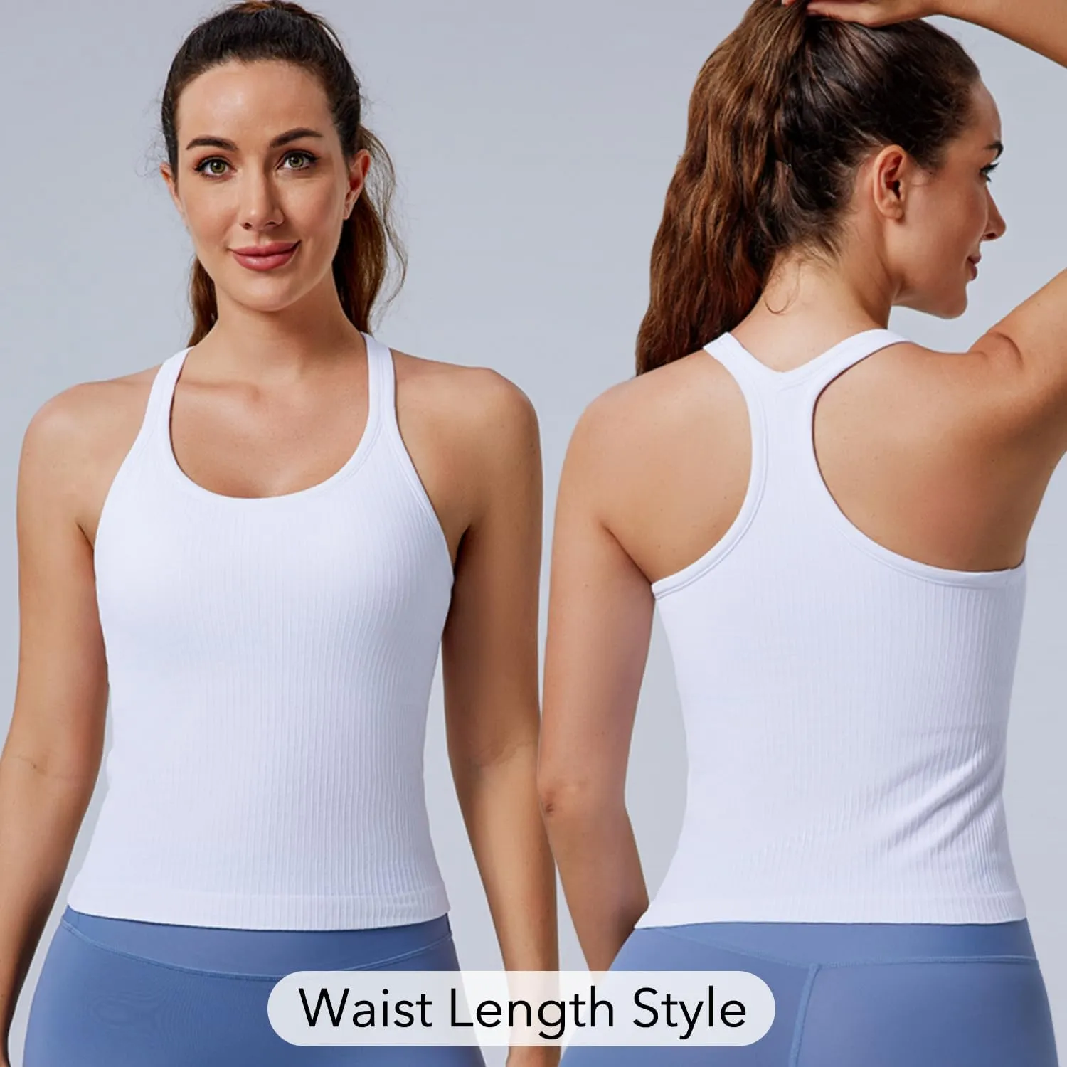 Evercute Women's 1/2/3 Pack Ribbed Workout Tank Tops with Built in Bra Racerback Seamless Crop Tank Tops Camisole Sport Tanks