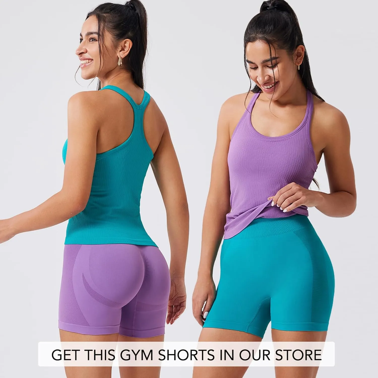 Evercute Women's 1/2/3 Pack Ribbed Workout Tank Tops with Built in Bra Racerback Seamless Crop Tank Tops Camisole Sport Tanks