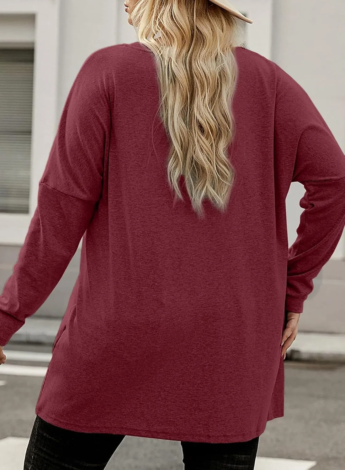 Eytino Womens Plus Size Long Sleeve Tops Crewneck Lightweight Sweatshirt Loose Casual Oversized T Shirts with Pockets(1X-5X)