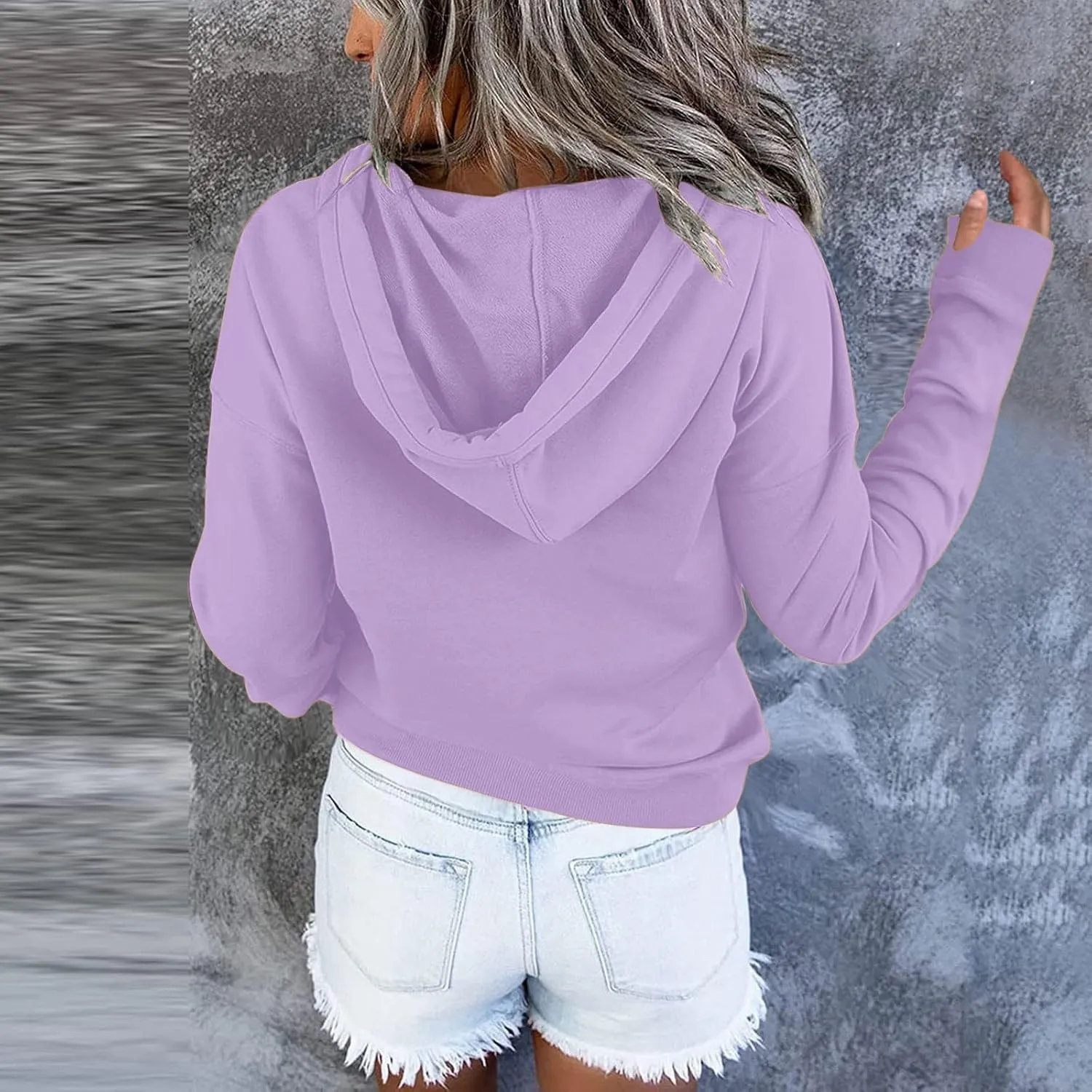 Fall Hoodies for Women Fashion 2023 Button Down Thumb Hole Hooded Sweatshirt Casual Pullover Tops with Kangaroo Pocket