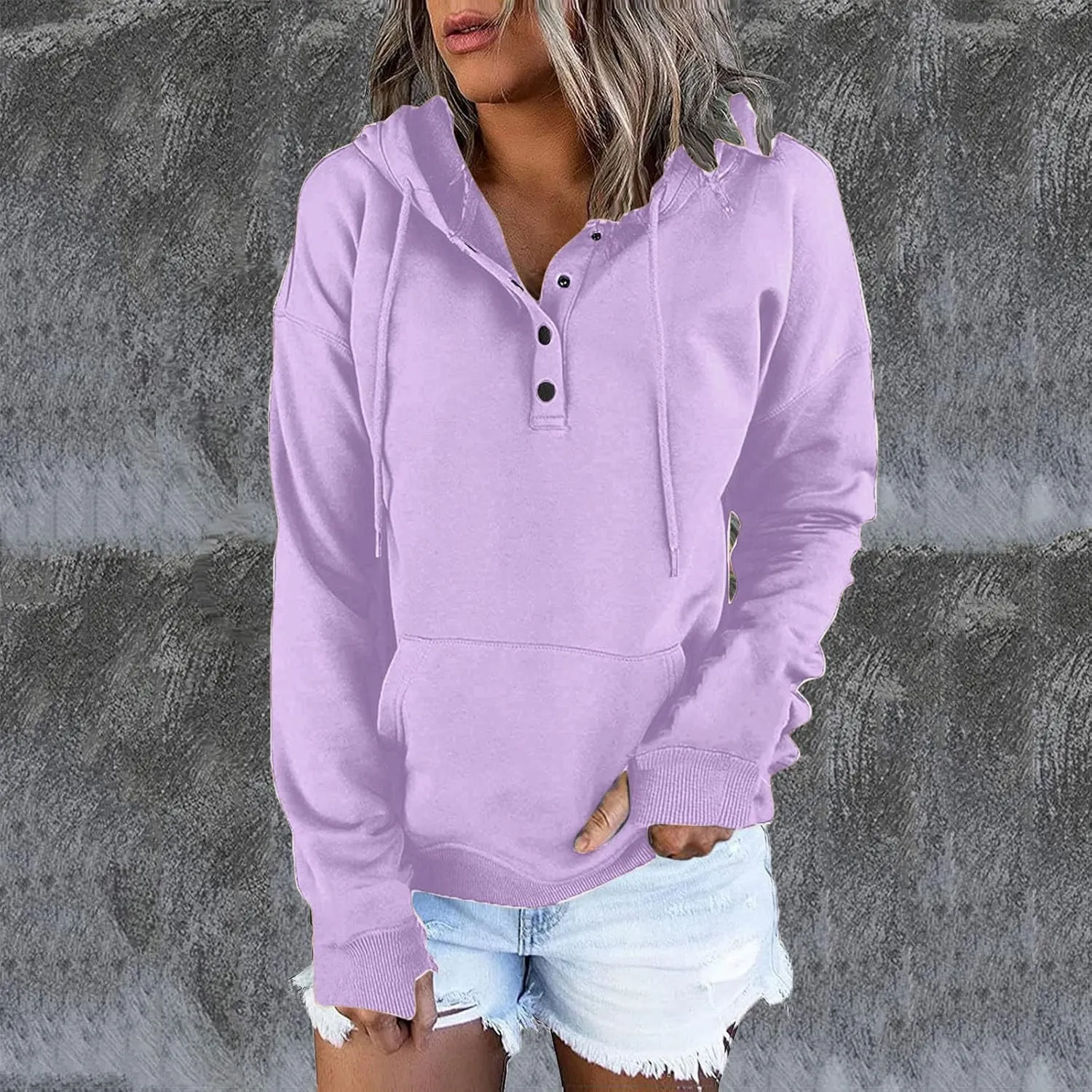 Fall Hoodies for Women Fashion 2023 Button Down Thumb Hole Hooded Sweatshirt Casual Pullover Tops with Kangaroo Pocket