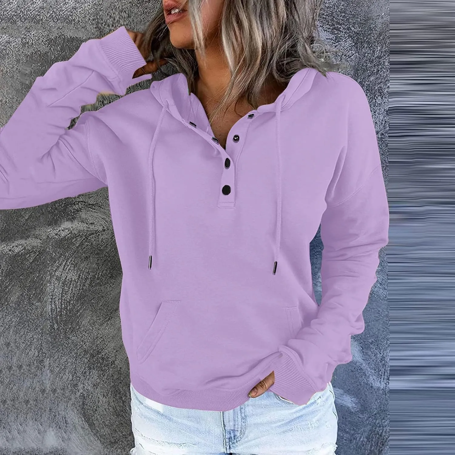 Fall Hoodies for Women Fashion 2023 Button Down Thumb Hole Hooded Sweatshirt Casual Pullover Tops with Kangaroo Pocket