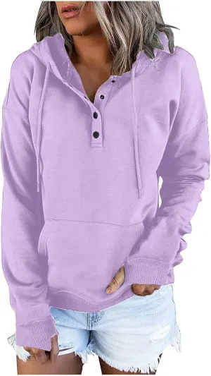 Fall Hoodies for Women Fashion 2023 Button Down Thumb Hole Hooded Sweatshirt Casual Pullover Tops with Kangaroo Pocket