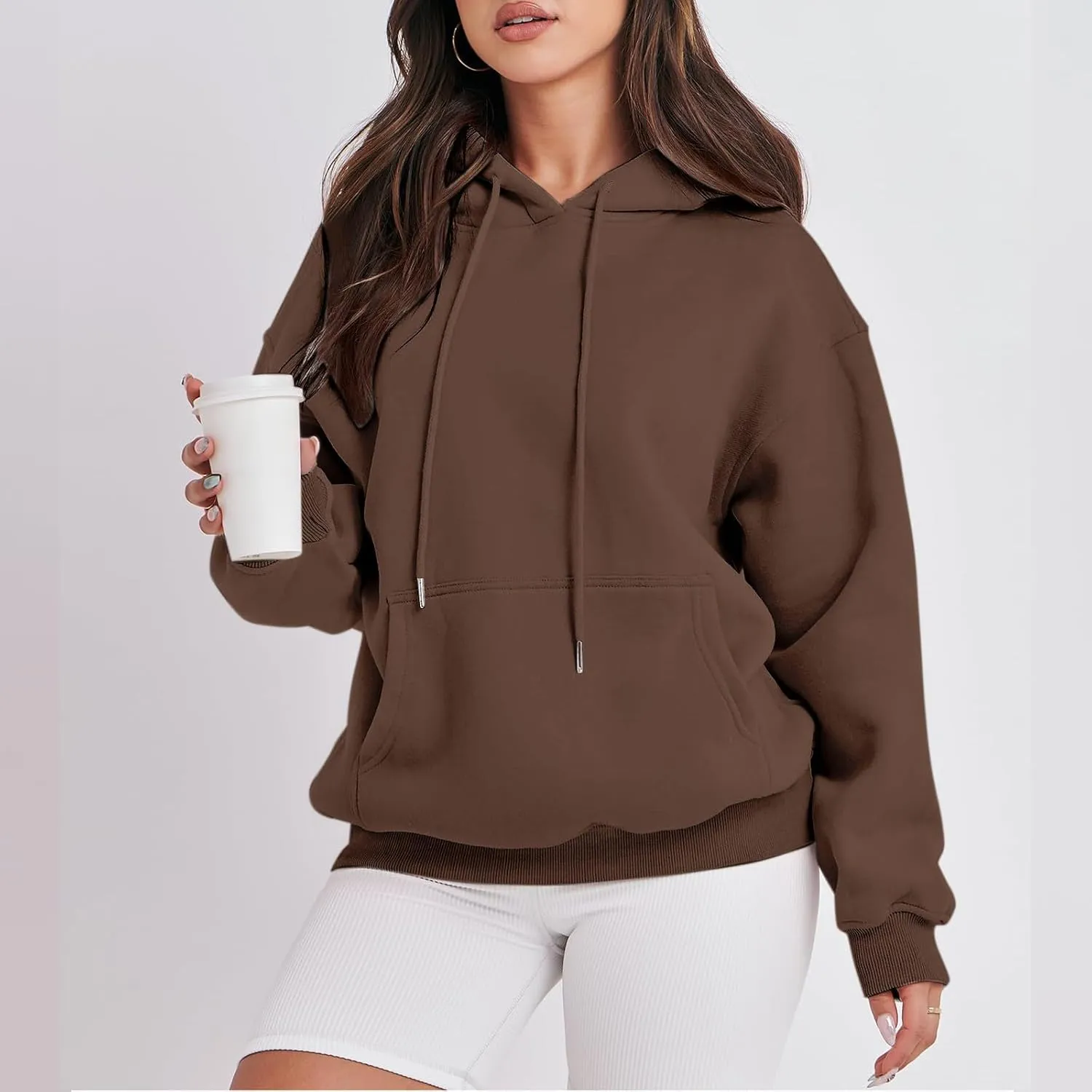 Fall Oversized Casual Sweatshirts with Pocket Ladies Women Hooded Print Round Neck Sweatshirt Long Sleeve with