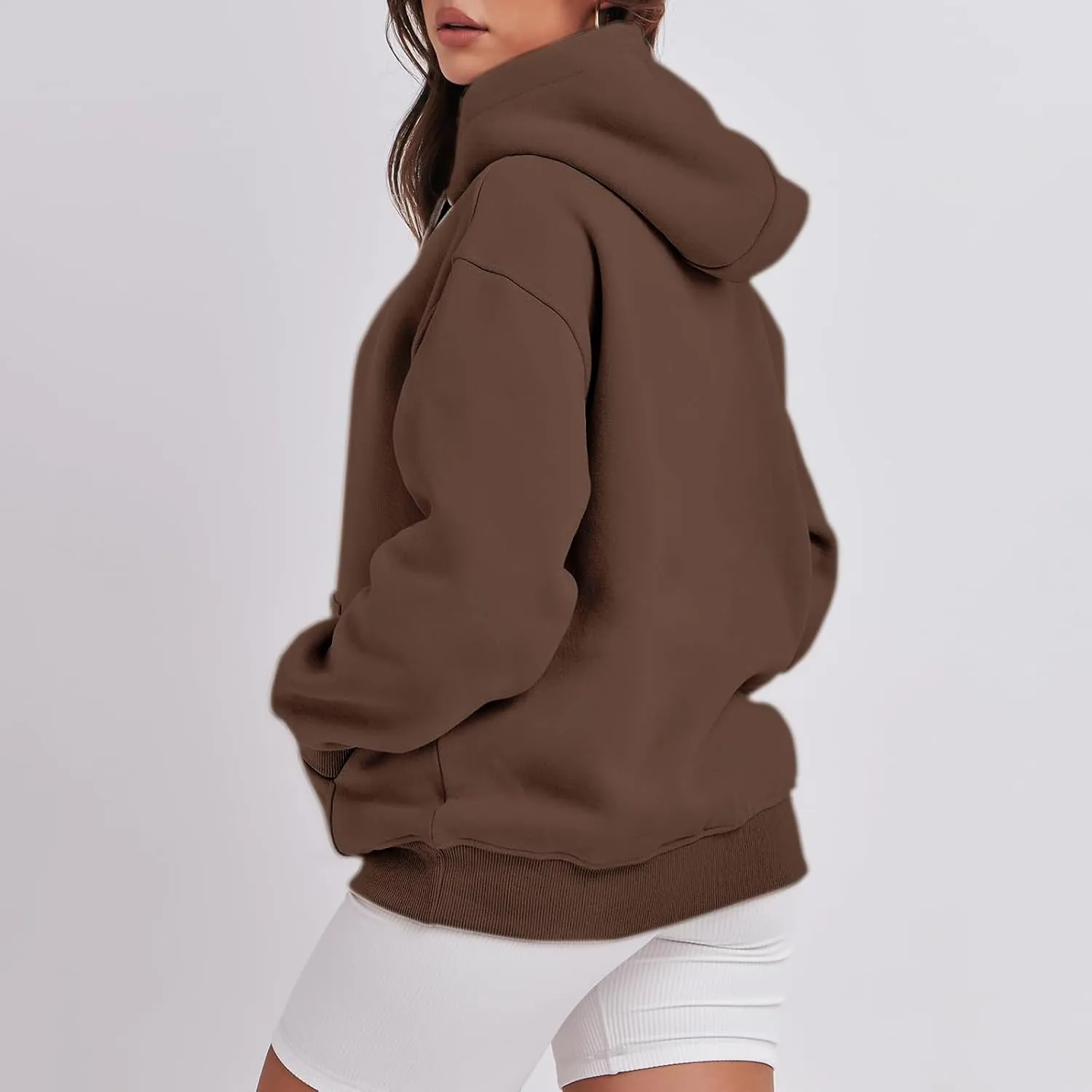 Fall Oversized Casual Sweatshirts with Pocket Ladies Women Hooded Print Round Neck Sweatshirt Long Sleeve with