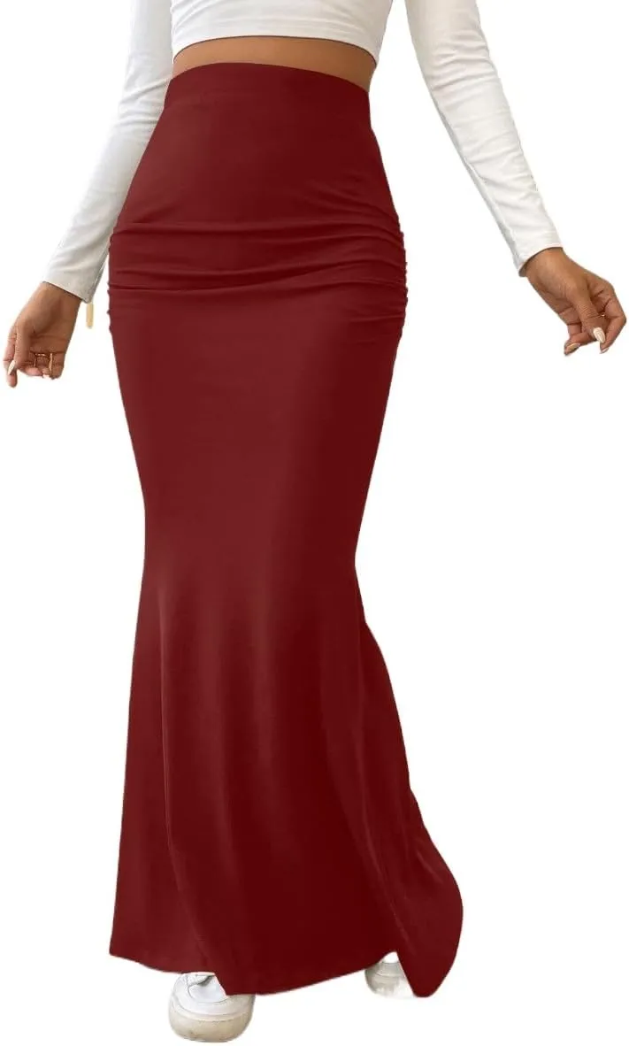 Fashionable Skirt - Pure Color Fish Tail Midi Skirt with Elastic Waist and Pleated Details