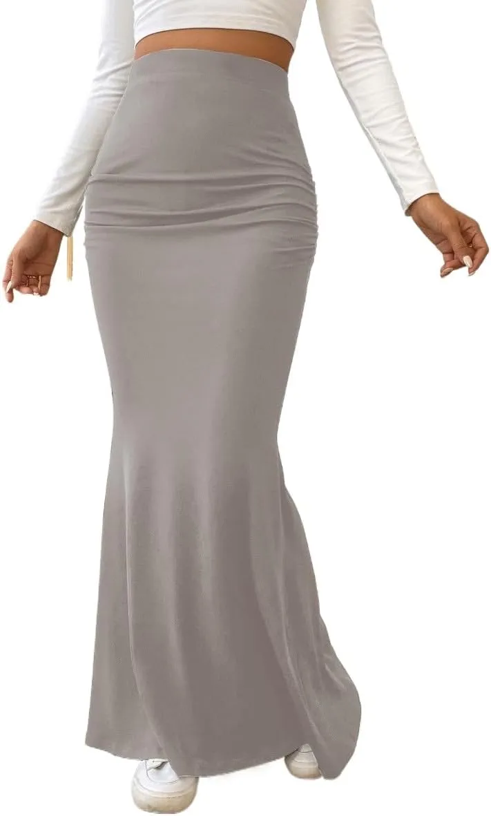 Fashionable Skirt - Pure Color Fish Tail Midi Skirt with Elastic Waist and Pleated Details