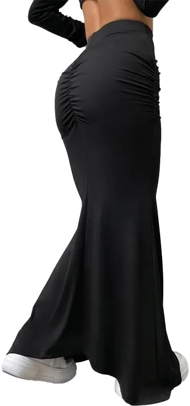 Fashionable Skirt - Pure Color Fish Tail Midi Skirt with Elastic Waist and Pleated Details