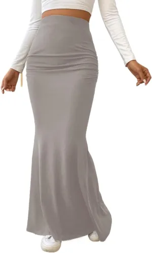 Fashionable Skirt - Pure Color Fish Tail Midi Skirt with Elastic Waist and Pleated Details