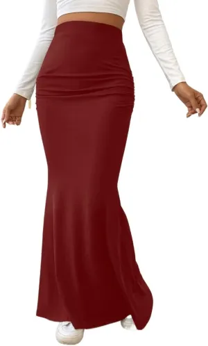 Fashionable Skirt - Pure Color Fish Tail Midi Skirt with Elastic Waist and Pleated Details