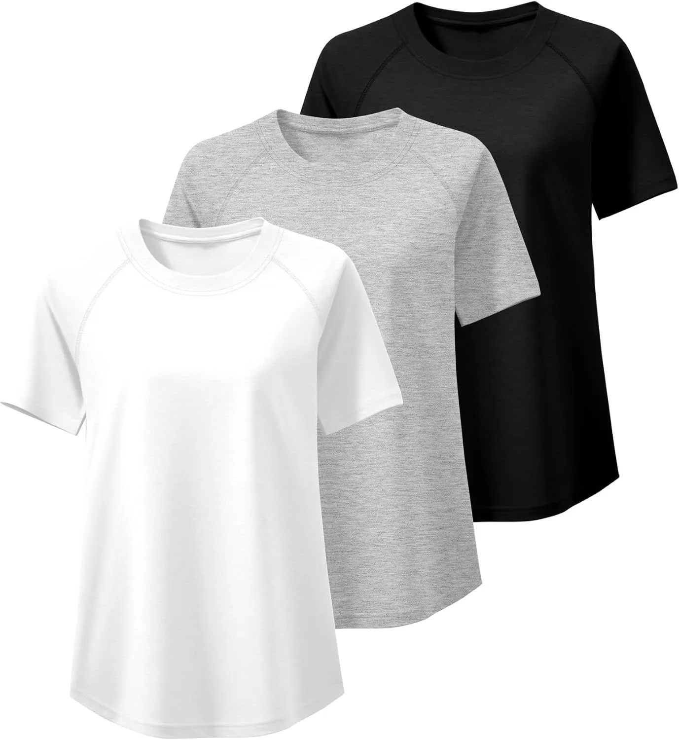 Ficerd 3 Pack Plus Size Tops for Women Casual Crewneck Raglan Sleeve Loose Tunic Tee Summer Basic Workout T Shirts XL-5XL