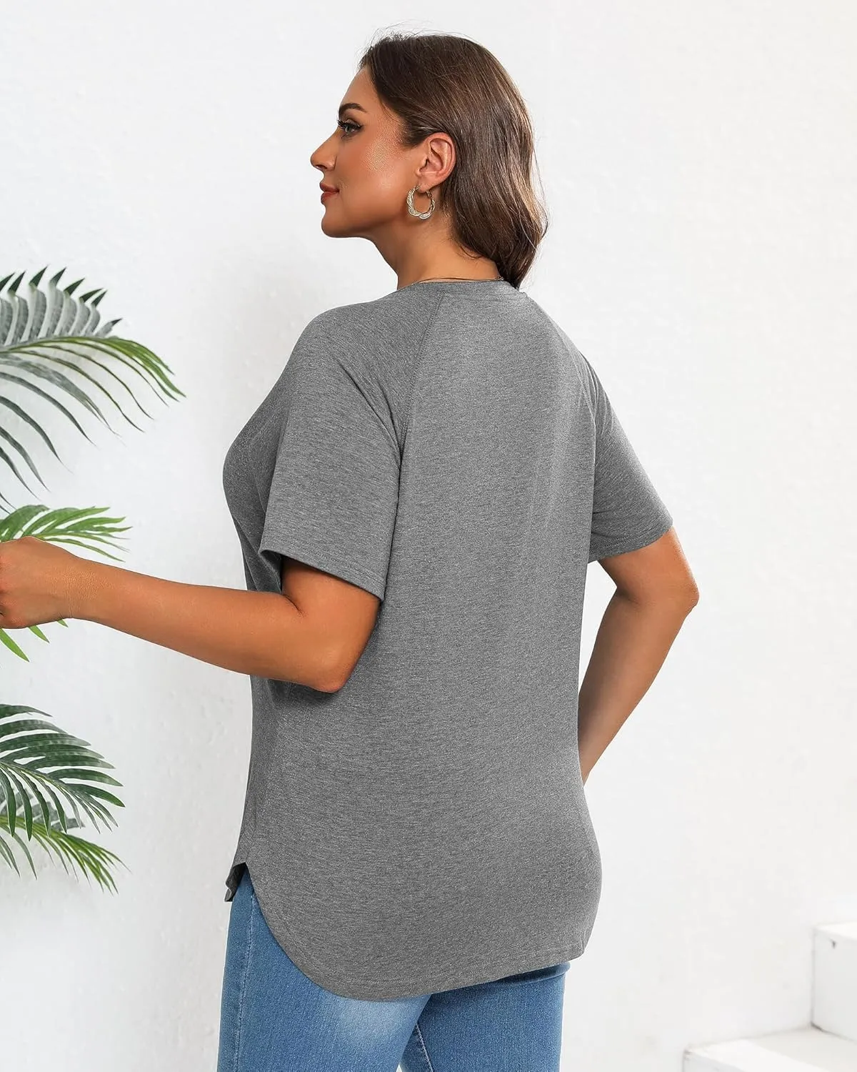 Ficerd 3 Pack Plus Size Tops for Women Casual Crewneck Raglan Sleeve Loose Tunic Tee Summer Basic Workout T Shirts XL-5XL