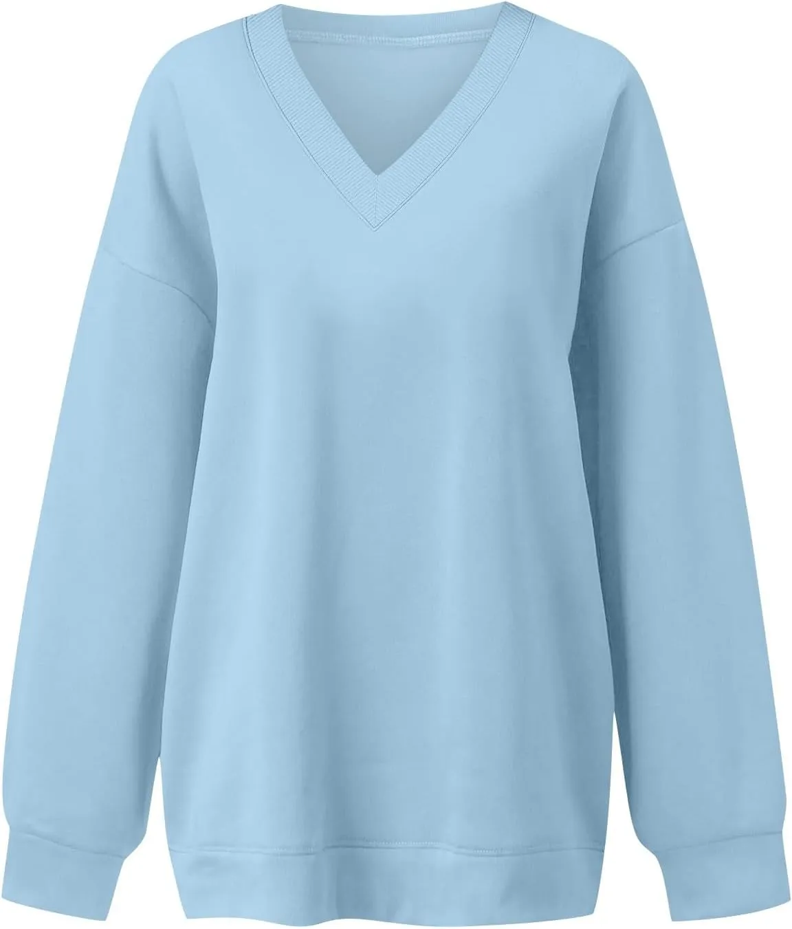 Fleece V Neck Sweatshirt Women Plain Drop Shoulder Oversized Sweatshirts Casual Baggy Comfy Soft Cotton Pullover Tops