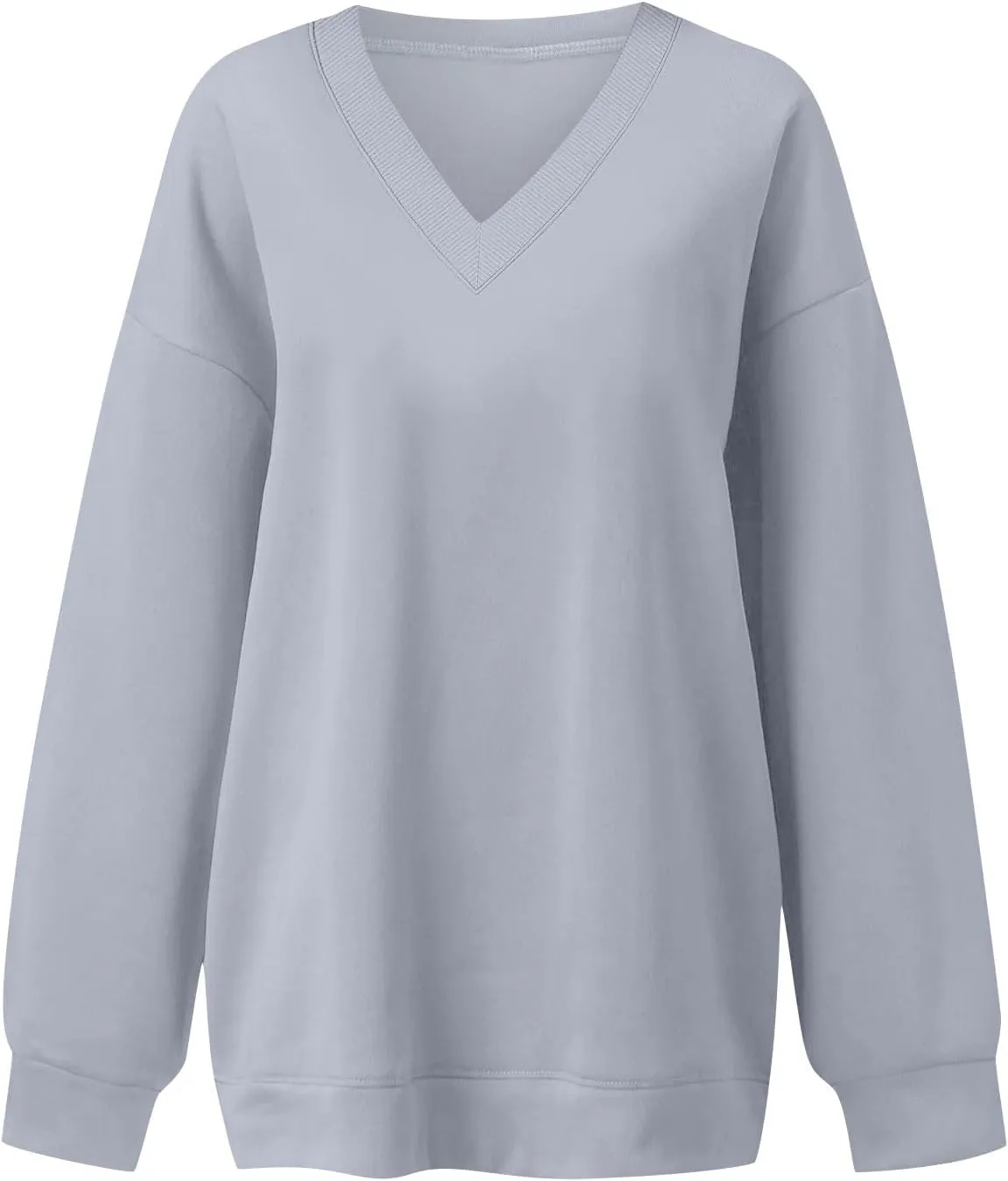 Fleece V Neck Sweatshirt Women Plain Drop Shoulder Oversized Sweatshirts Casual Baggy Comfy Soft Cotton Pullover Tops