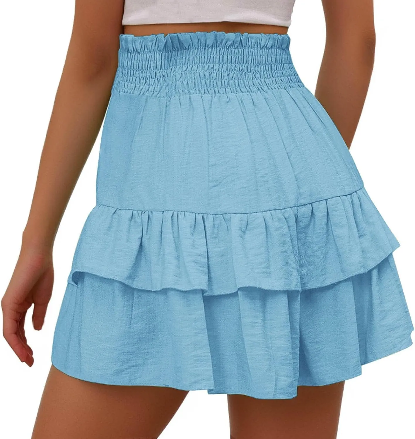Flowy Shorts for Women Casual Boho Floral Skorts Ruffle Mini Skirts Tennis Skirts High Waisted Running Skorts