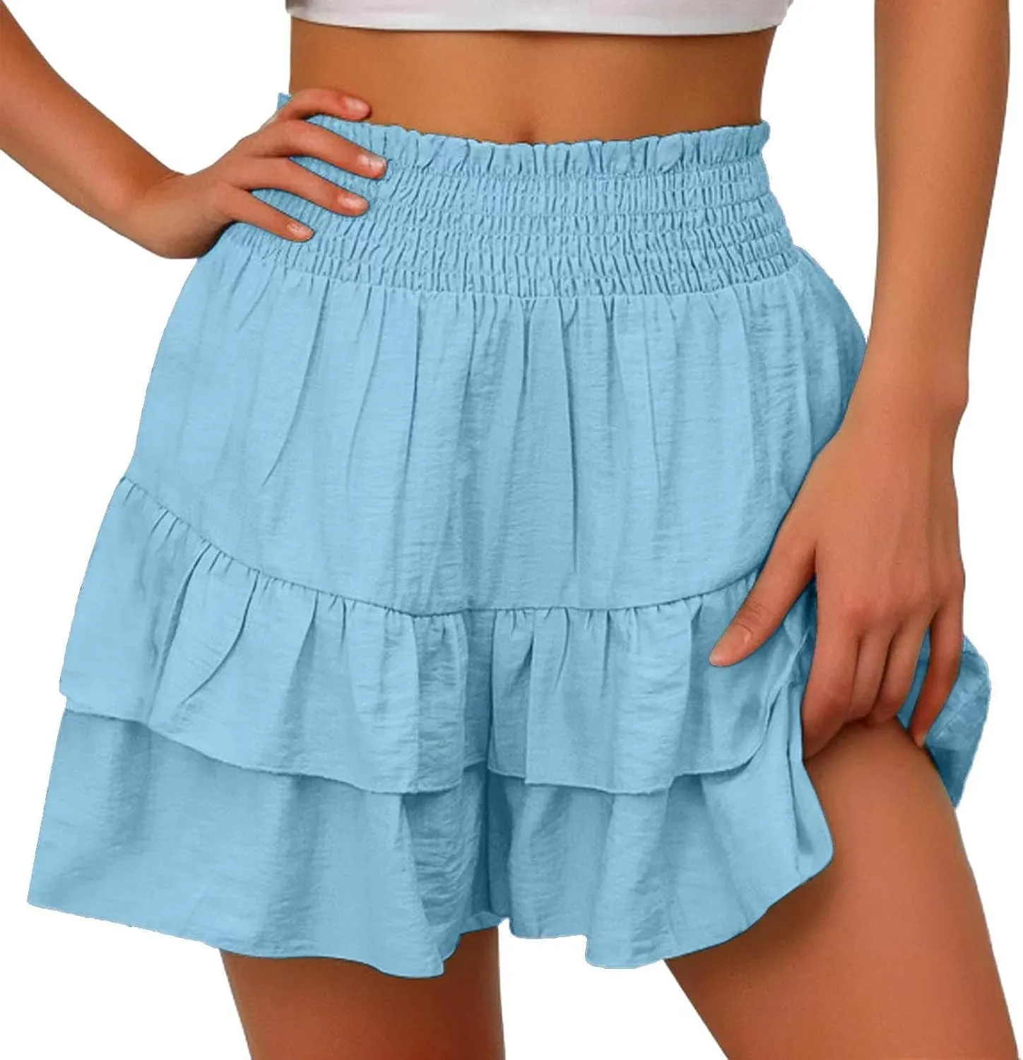 Flowy Shorts for Women Casual Boho Floral Skorts Ruffle Mini Skirts Tennis Skirts High Waisted Running Skorts
