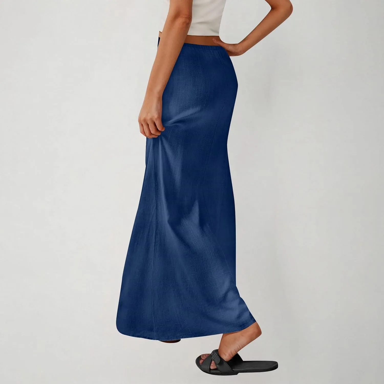 for Women Linen Maxi Long Midi Knee High Slim Tunic Boho Ruched Low Rise Basic Skirts Women 2025