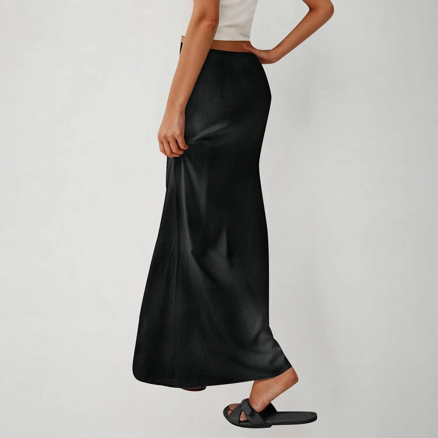 for Women Linen Maxi Long Midi Knee High Slim Tunic Boho Ruched Low Rise Basic Skirts Women 2025