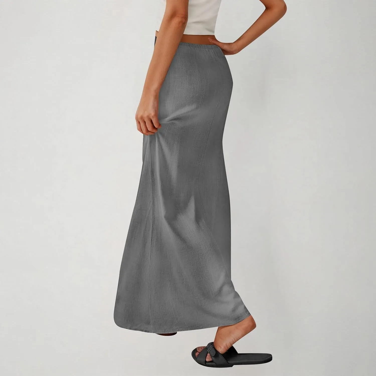 for Women Linen Maxi Long Midi Knee High Slim Tunic Boho Ruched Low Rise Basic Skirts Women 2025