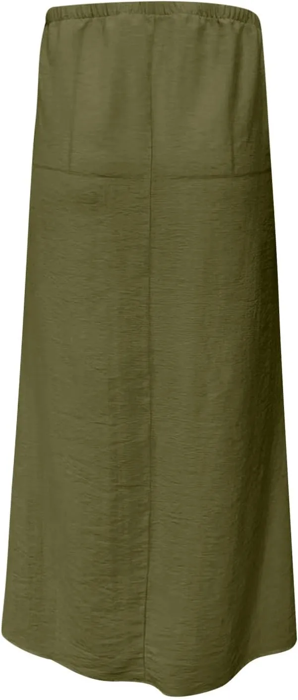 for Women Linen Maxi Long Midi Knee High Slim Tunic Boho Ruched Low Rise Basic Skirts Women 2025