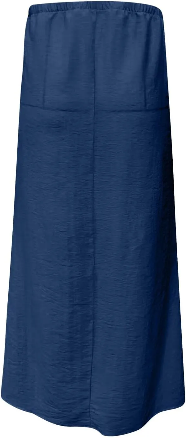 for Women Linen Maxi Long Midi Knee High Slim Tunic Boho Ruched Low Rise Basic Skirts Women 2025