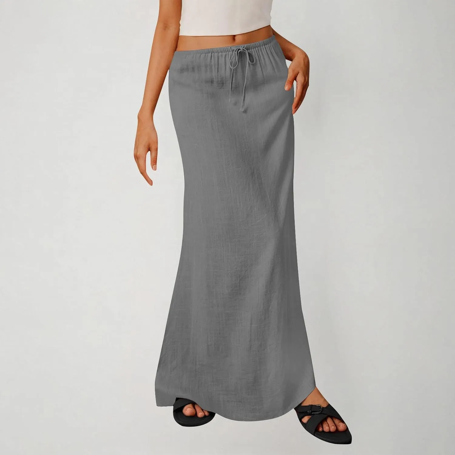 for Women Linen Maxi Long Midi Knee High Slim Tunic Boho Ruched Low Rise Basic Skirts Women 2025