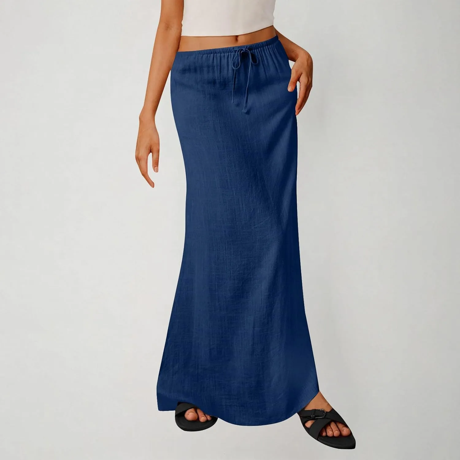 for Women Linen Maxi Long Midi Knee High Slim Tunic Boho Ruched Low Rise Basic Skirts Women 2025