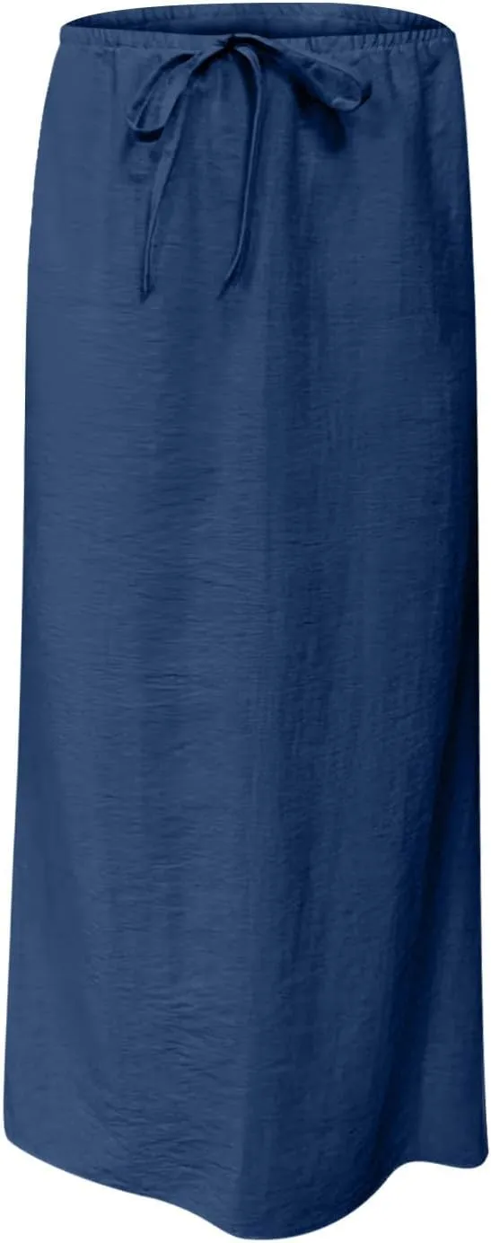 for Women Linen Maxi Long Midi Knee High Slim Tunic Boho Ruched Low Rise Basic Skirts Women 2025