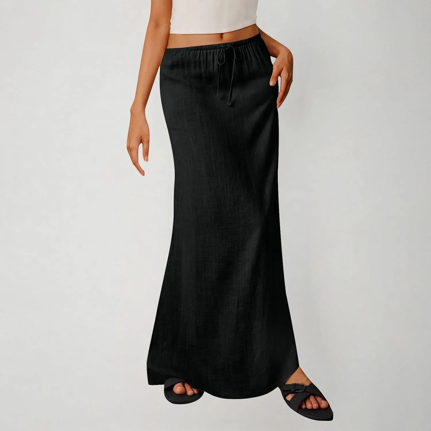 for Women Linen Maxi Long Midi Knee High Slim Tunic Boho Ruched Low Rise Basic Skirts Women 2025