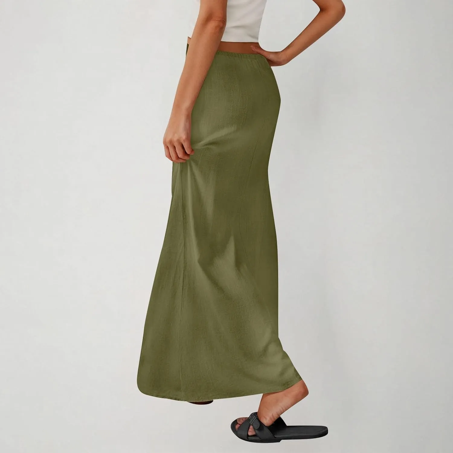for Women Linen Maxi Long Midi Knee High Slim Tunic Boho Ruched Low Rise Basic Skirts Women 2025