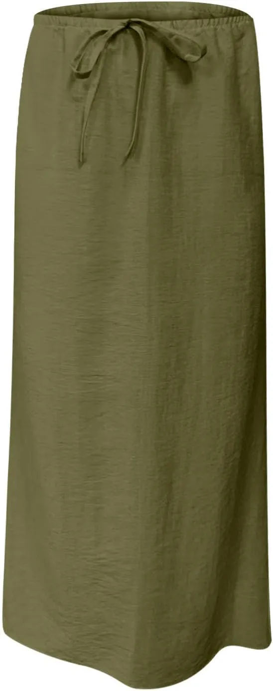 for Women Linen Maxi Long Midi Knee High Slim Tunic Boho Ruched Low Rise Basic Skirts Women 2025