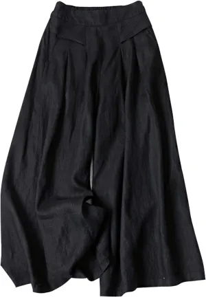 Gihuo Women' s Culottes Linen Blend Wide Leg Pants Elastic Waist Casual Palazzo Trousers with Pockets Capris