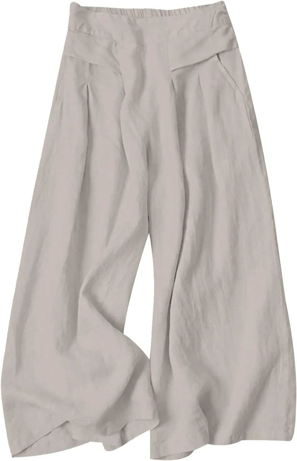Gihuo Women' s Culottes Linen Blend Wide Leg Pants Elastic Waist Casual Palazzo Trousers with Pockets Capris