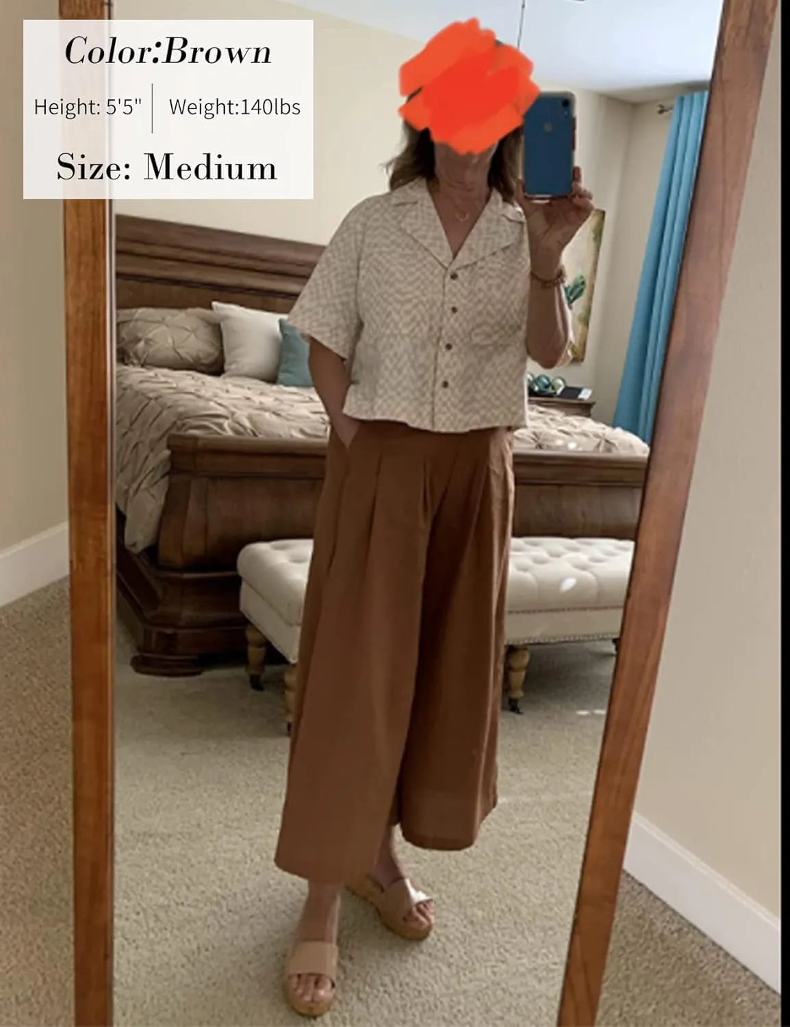 Gihuo Women' s Culottes Linen Blend Wide Leg Pants Elastic Waist Casual Palazzo Trousers with Pockets Capris