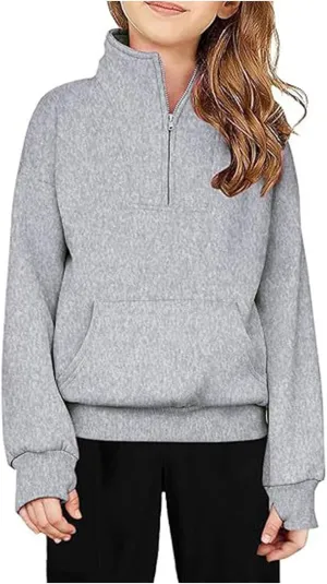 Girls Half Zip Sweatshirt Fleece Quarter Zip Pullover Sweatshirts with Thumb Hole Fall Clothes for Teen Girls