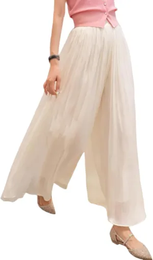 Glazed Ice Silk Floor-Length Wide-Leg Culottes, Women Thin Casual Chiffon Trousers,Women Thin Casual Chiffon Trousers