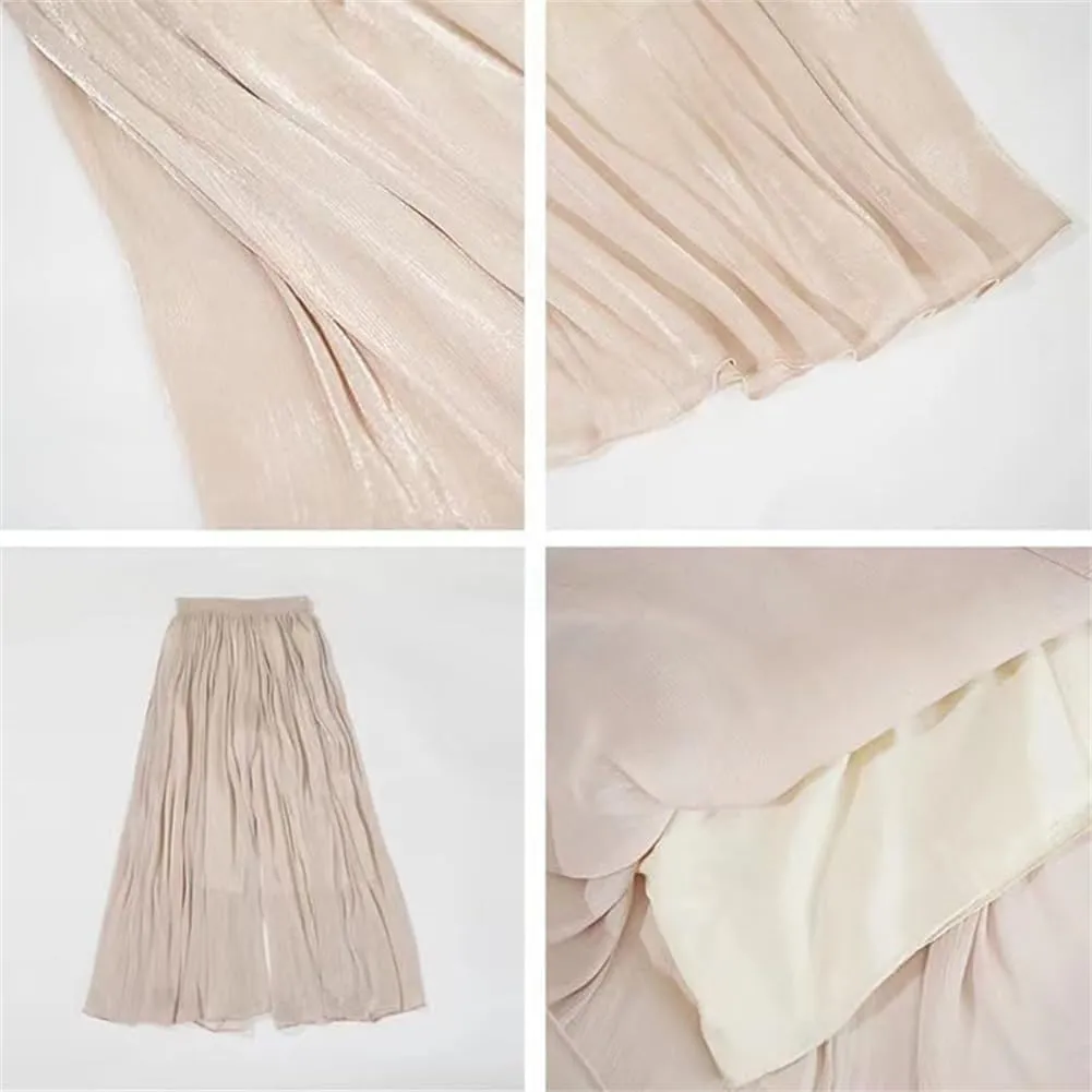Glazed Ice Silk Floor-Length Wide-Leg Culottes, Women Thin Casual Chiffon Trousers,Women Thin Casual Chiffon Trousers