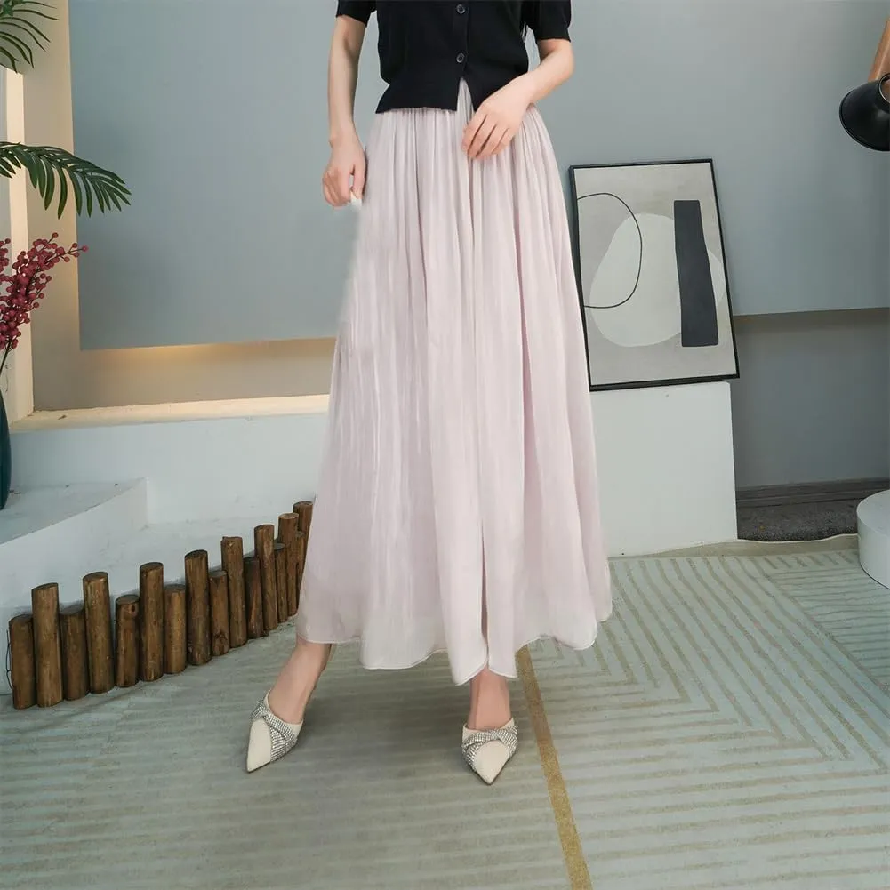 Glazed Ice Silk Floor-Length Wide-Leg Culottes, Women Thin Casual Chiffon Trousers,Women Thin Casual Chiffon Trousers