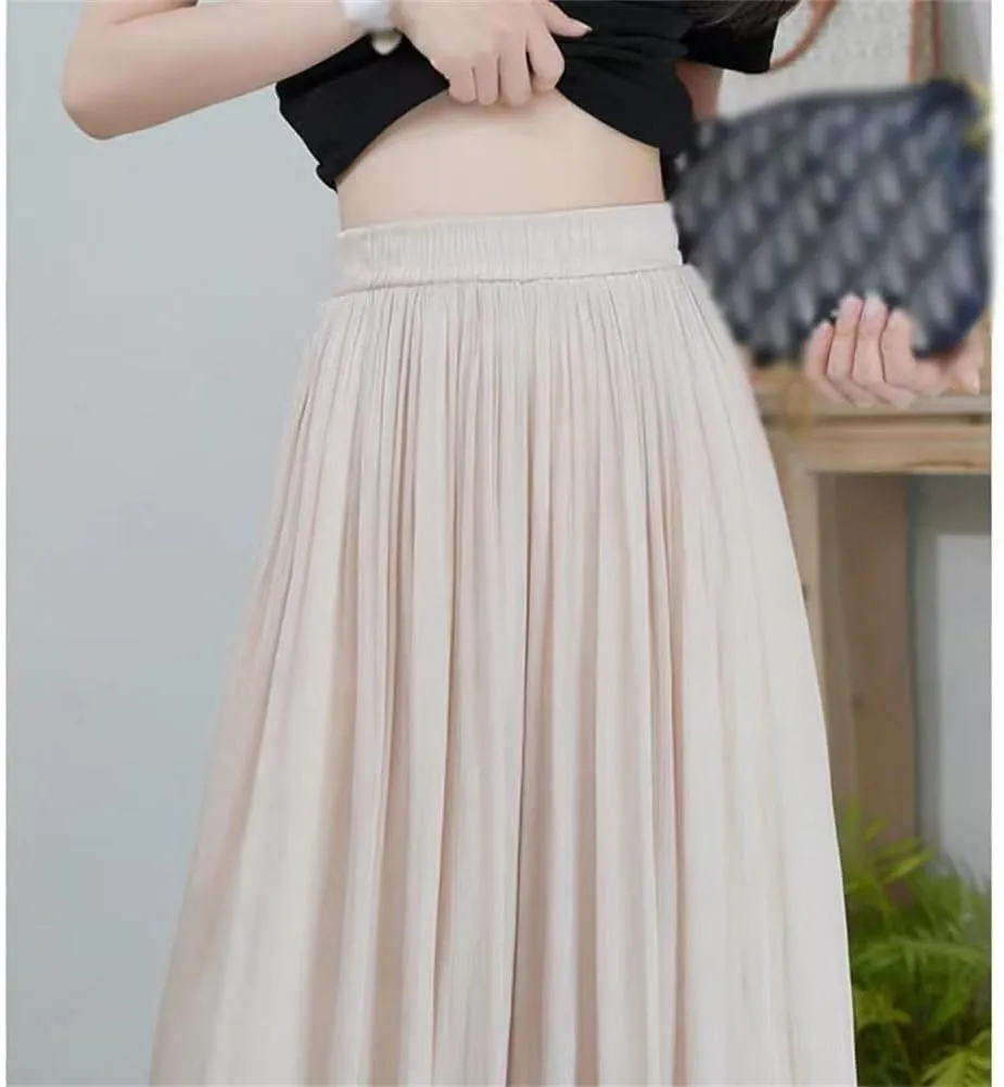 Glazed Ice Silk Floor-Length Wide-Leg Culottes, Women Thin Casual Chiffon Trousers,Women Thin Casual Chiffon Trousers